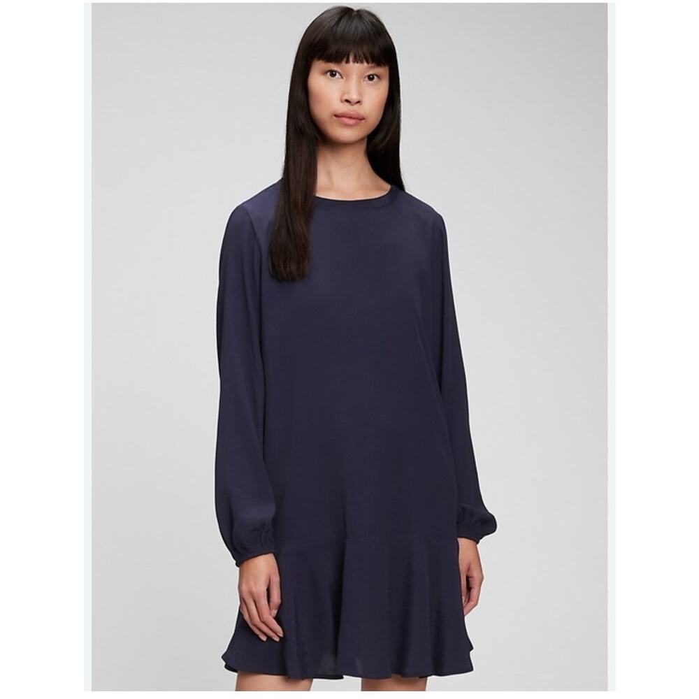 Gap Navy Flounce Hem Dress Long Sleeve Size Large NWT